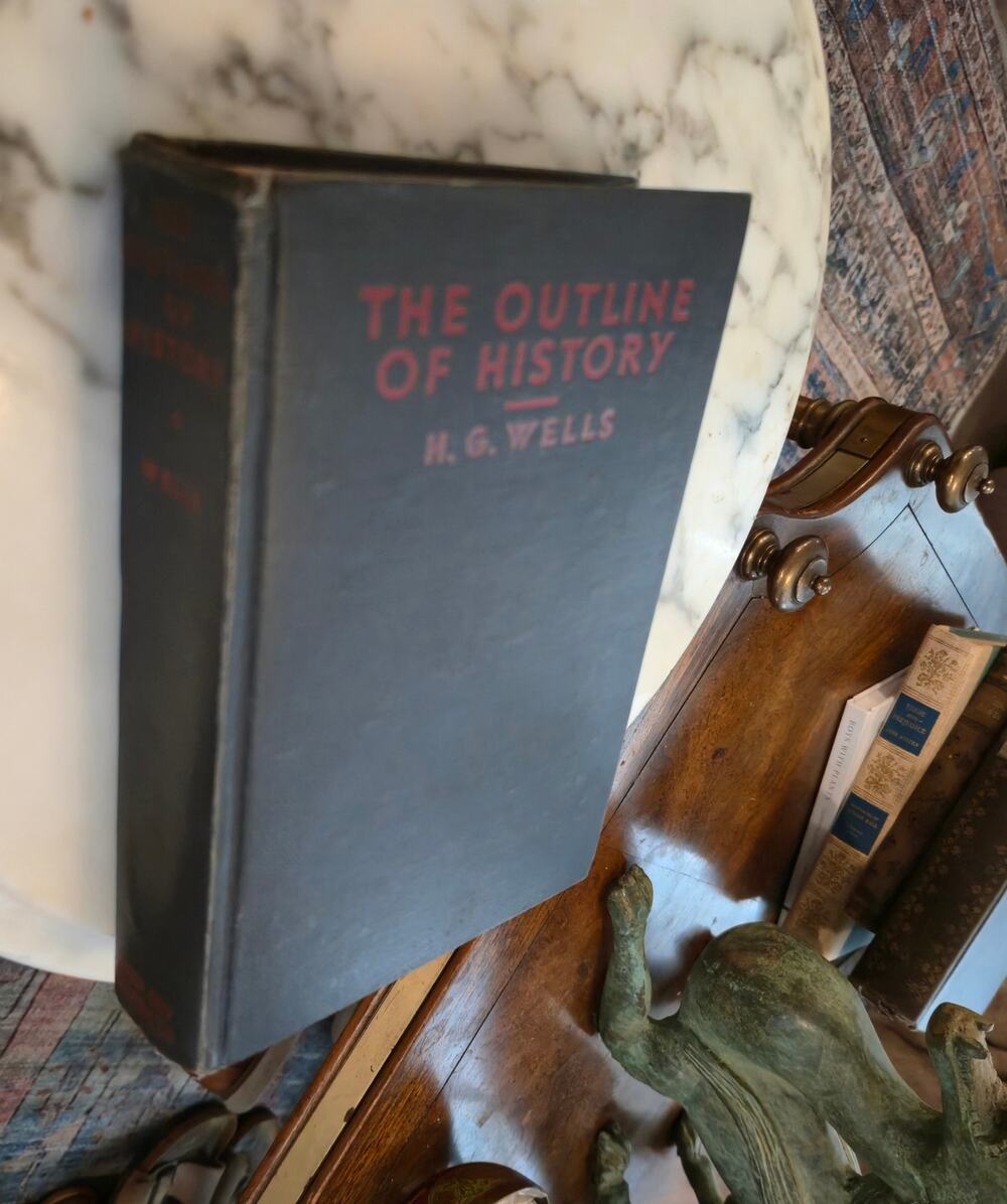 Vintage The Outline of History Hardcover Book H.G. Wells Antique Leather Style
